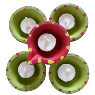 Painted Agal vilakku (earthen diyas) with ghee/Candle (5nos. Set Pack)