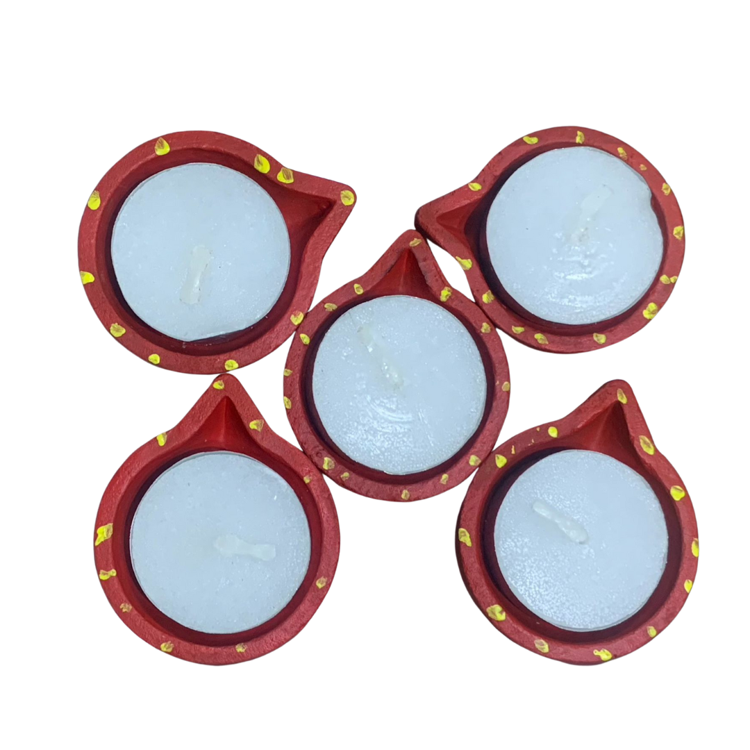Hand Painted  Agal vilakku with Candle (earthen diyas) 5 nos. Set
