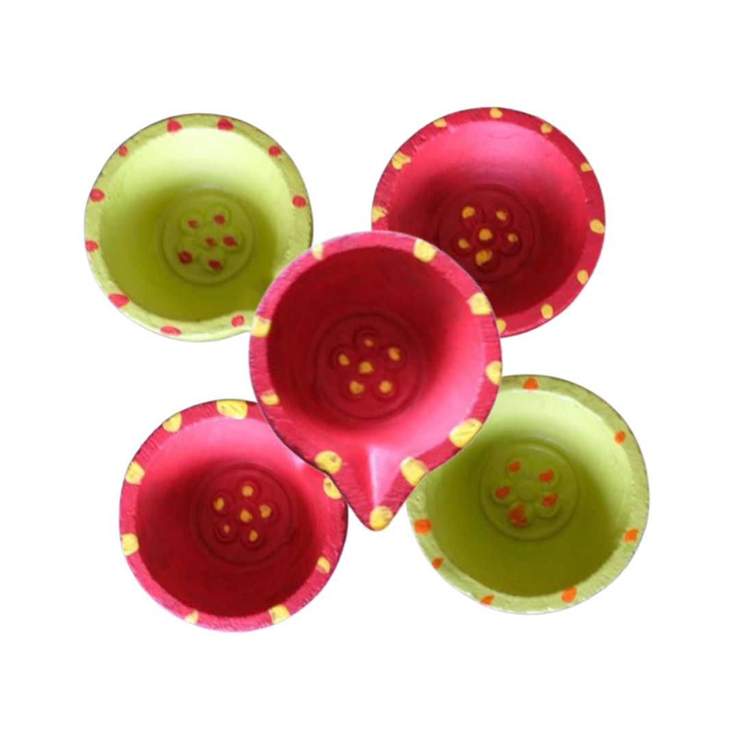 Hand Painted  Colorfull Agal vilakku (earthen diyas) 5 nos. Set